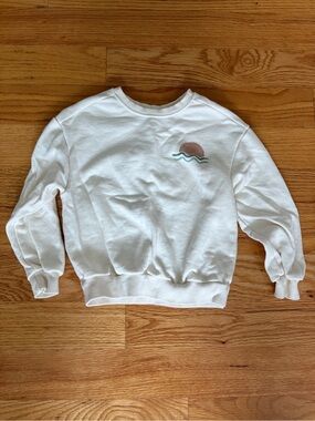 Grayson Mini White Kid’s Crewneck Sweatshirt with Sunset Embroidery